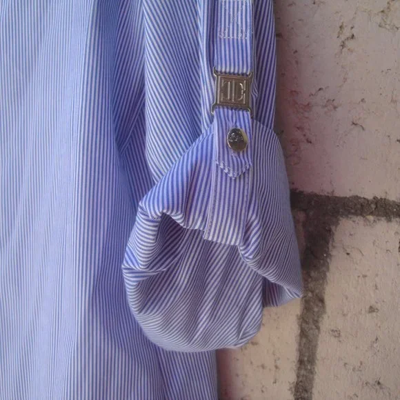Sold Ivanka Trump Blouse Women Size Large Blue White Stripe Preppy East Coast - Picture 3 of 4